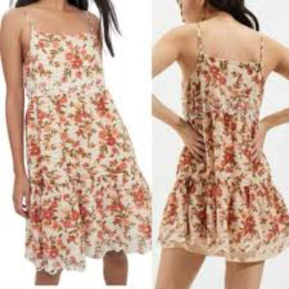 American Eagle Outfitters Floral Emboidered Boho Doll Dress Peach/Nude Large NWT